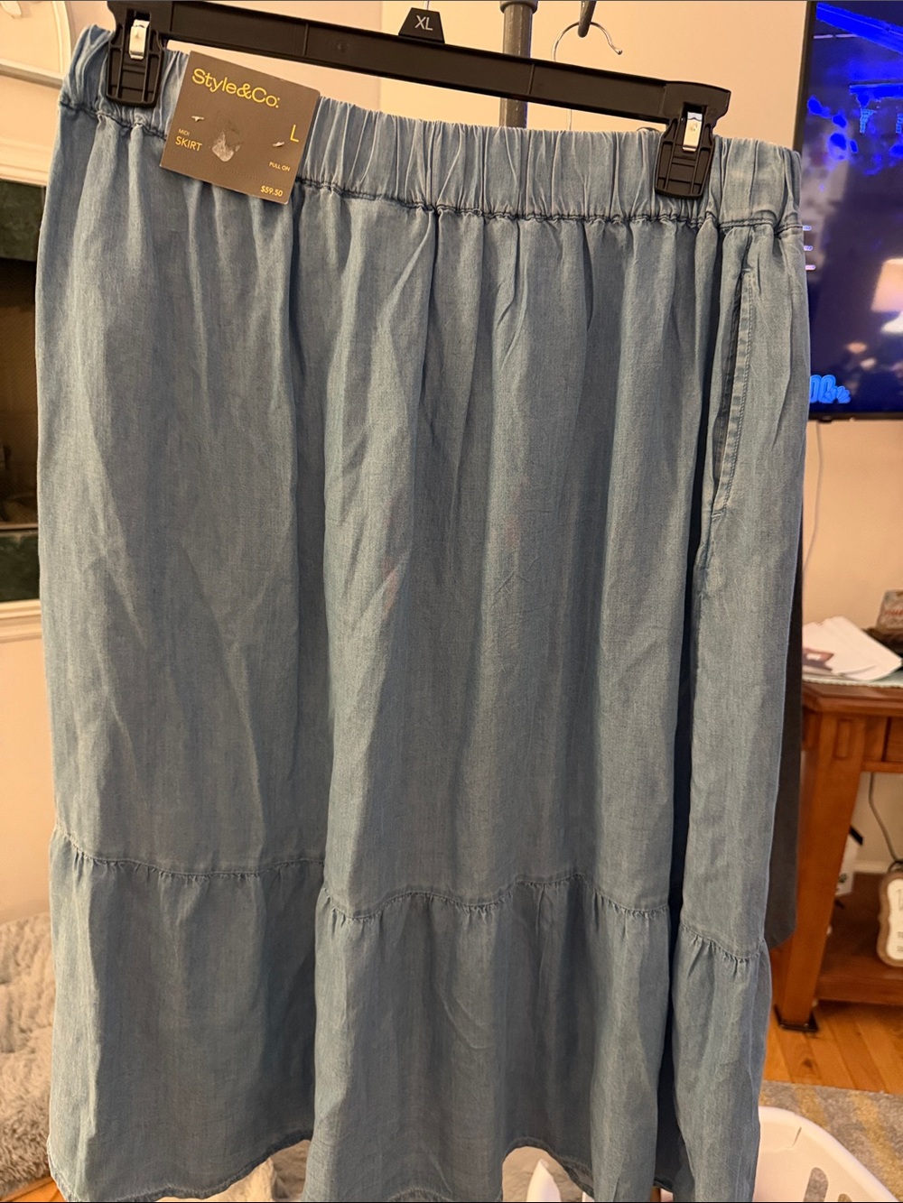 Style & Co. Chambray Maxi Skirt in Light Blue.  Size LARGE.